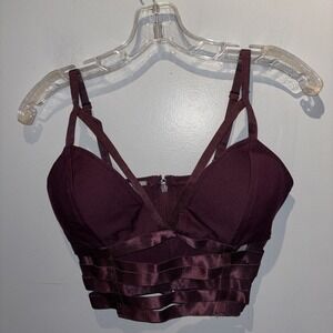 Charlotte Russe Strappy Cutout Zipper Crop Top Bralette Burgundy M